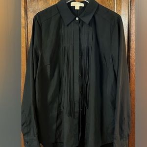 Black fringe button down blouse